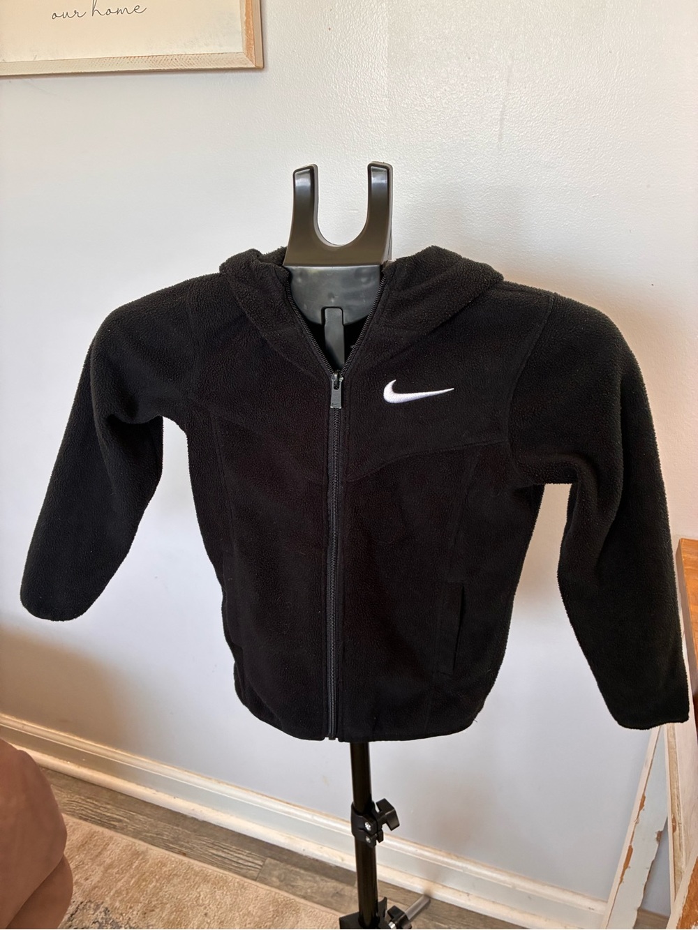 Nike Black Kids Fleece Zip Hoodie with White Swoosh